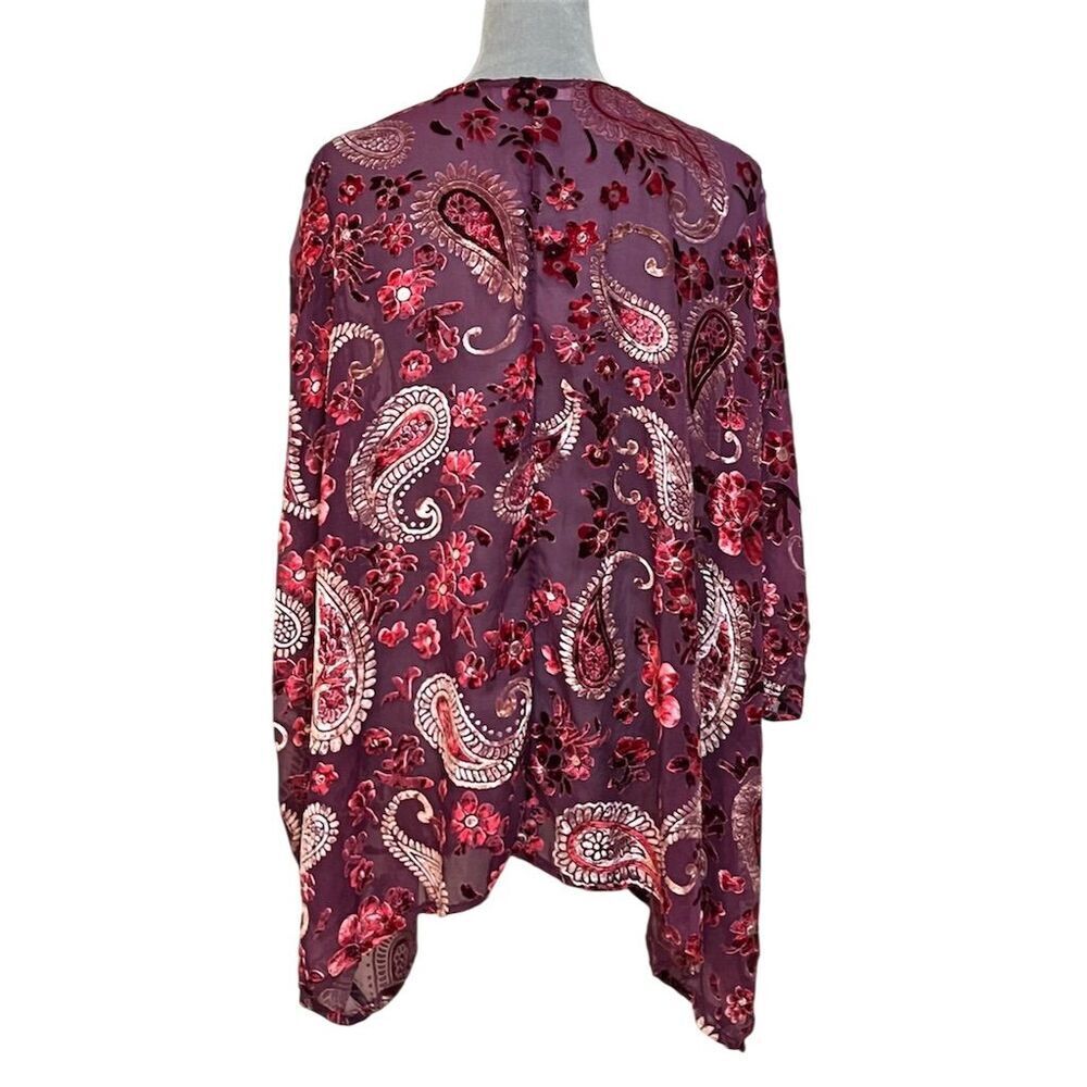Umgee Paisley Open Front Velvet Floral Kimono Burgundy XL Fall Lightweight - Picture 5 of 11